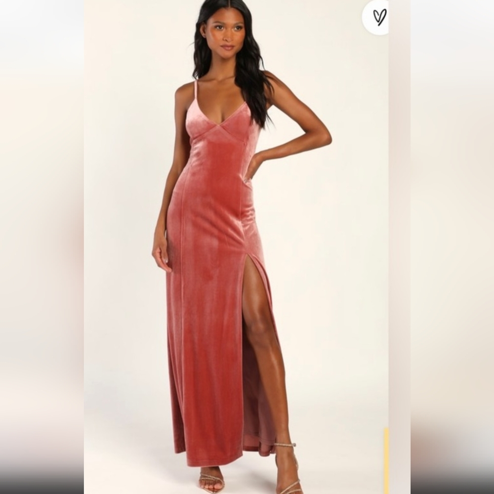 LULUS Promise Of Forever Dusty Rose Velvet  Column Maxi Dress Size XL new prom